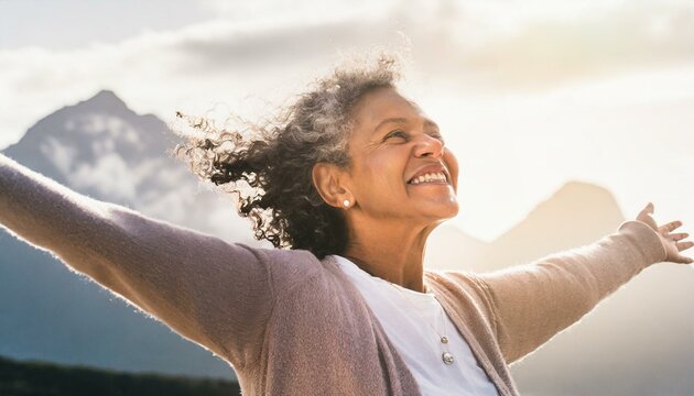 Happy person smiling and enjoying an activity outdoors.